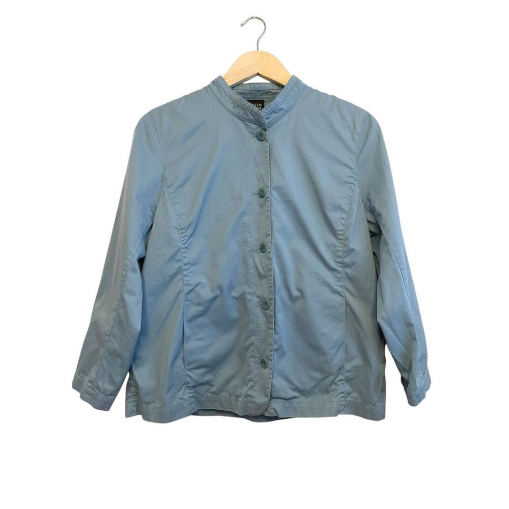 Eileen Fisher Cotton Jacket Women Size Large‎ Light Blue Blazer Career Classic